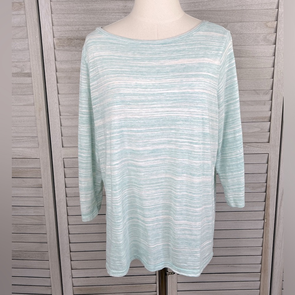 Talbots Light Blue and White Striped Long Sleeve Tee
